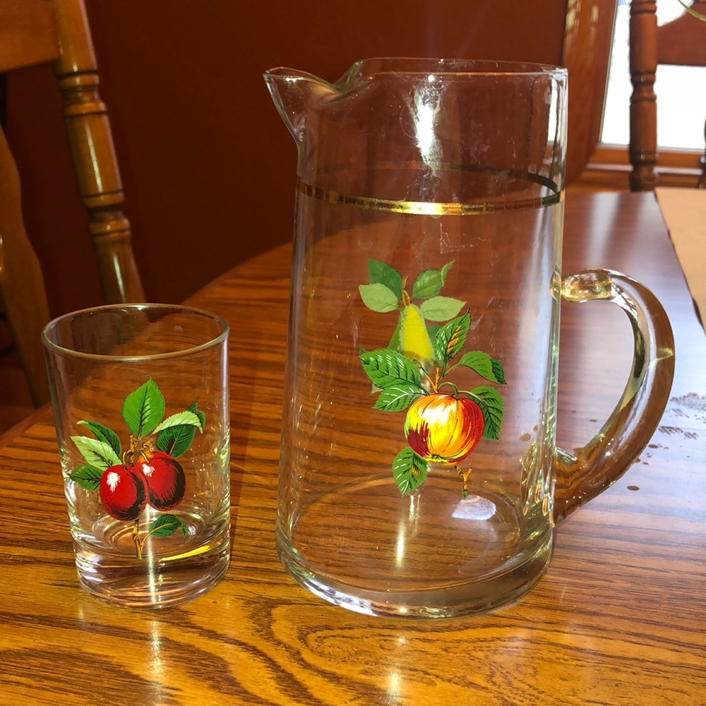 Vintage West Virginia Glass Pitcher (night) and small glass